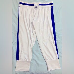 Fabletics White Jogger Victoria Pants w/Cobalt Blue Accents